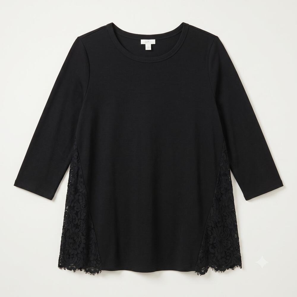 J Jill Womens M Whimsygoth Gothic Romantic Lace Back 3/4 Sleeve Crewneck Tunic